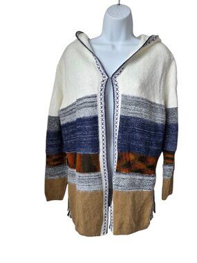 Fate Hooded Open Front Cardigan Sweater Stripe Multicolor Acrylic Blend S
